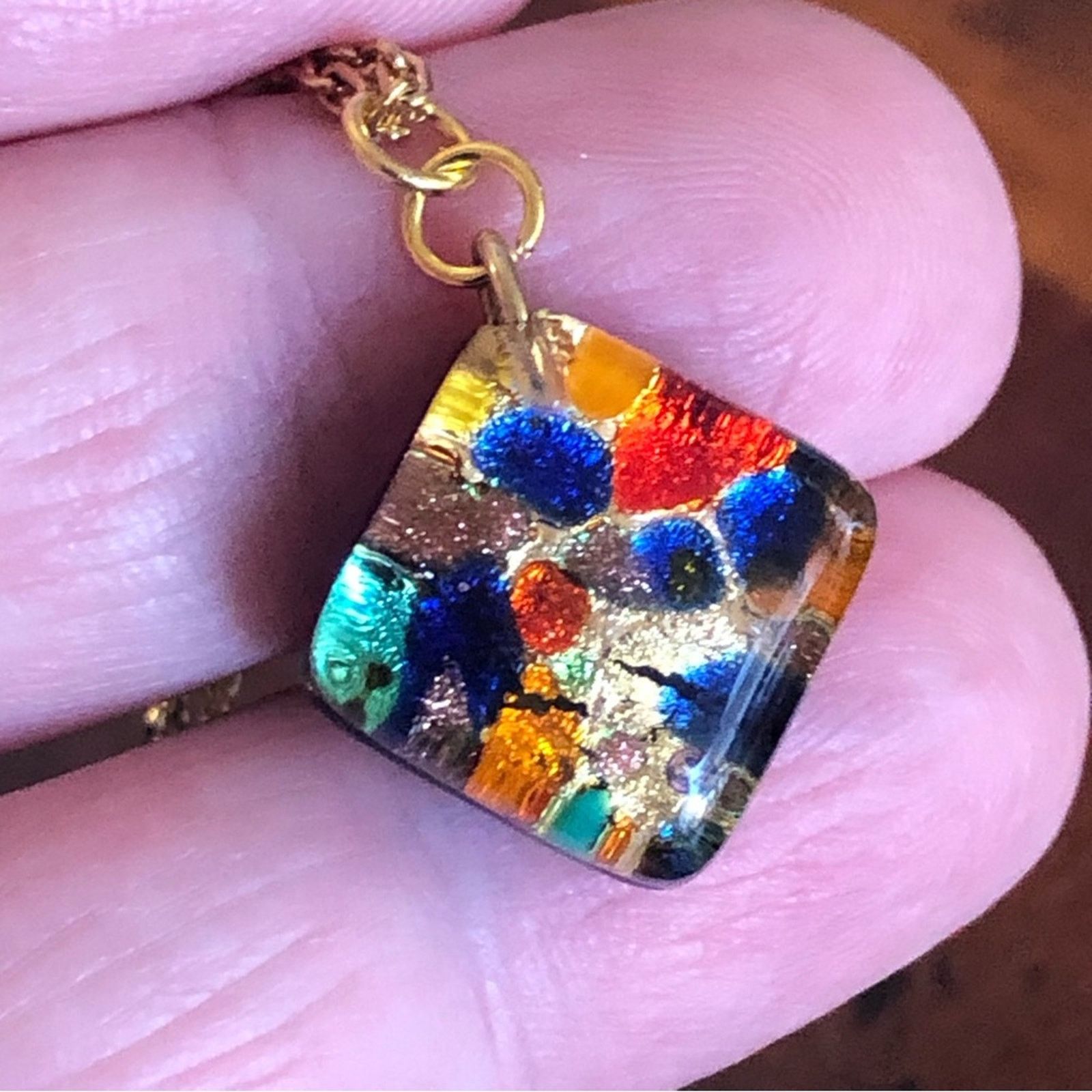 Handmade Hand crafted stained glass art pendant on chain necklace Size ONE SIZE - 2 Thumbnail