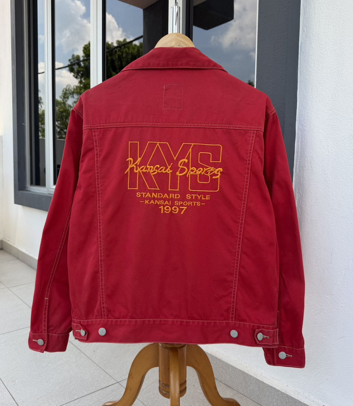 Vintage 🔥VTG Kansai Sports Embroidery Red Denim Trucker Jacket 1997 Size US M / EU 48-50 / 2 - 9 Thumbnail