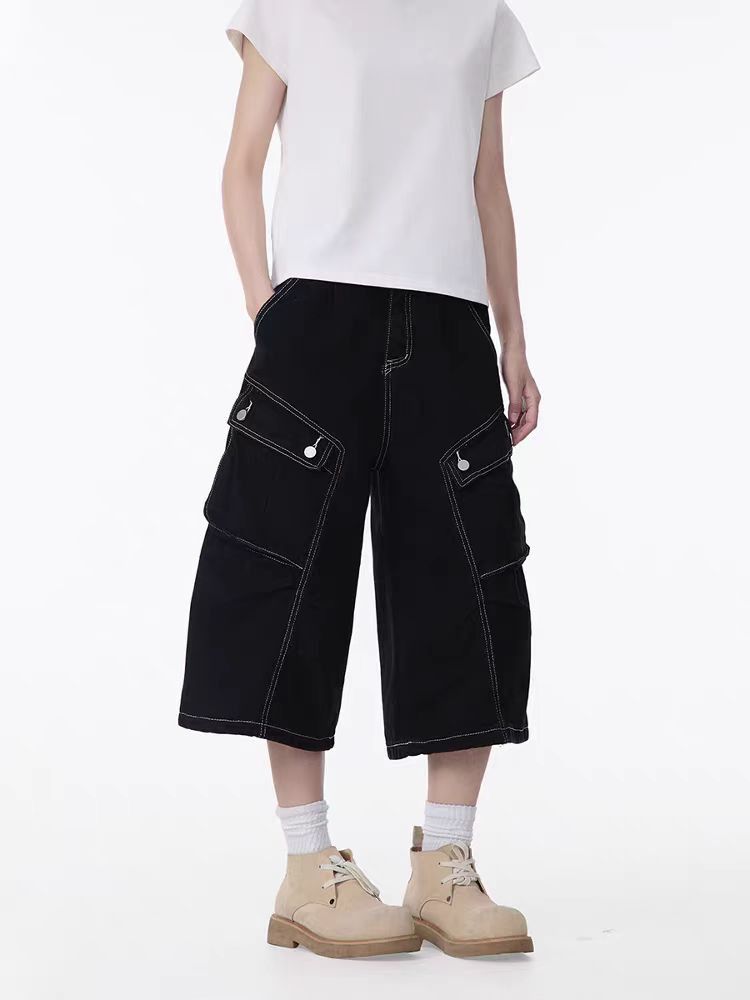 Jean Black Pocket Loose Wide-Leg Denim Shorts Size US 30 / EU 46 - 1 Thumbnail