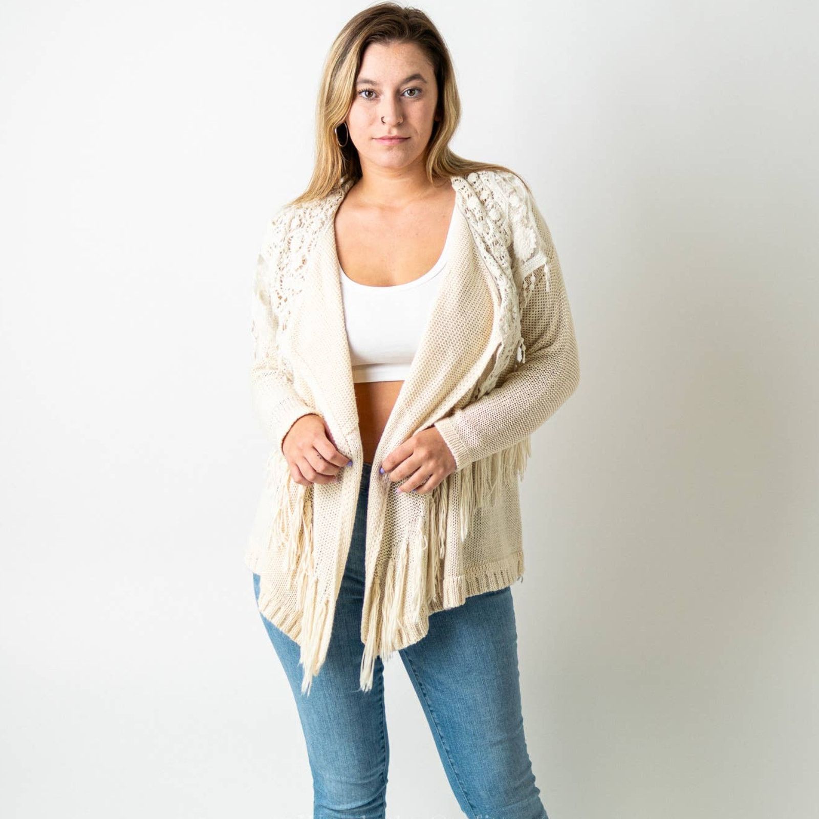 Designer Double Zero Crochet Tassel Knit Lace Sweater Cardigan Size S / US 4 / IT 40 - 2 Thumbnail