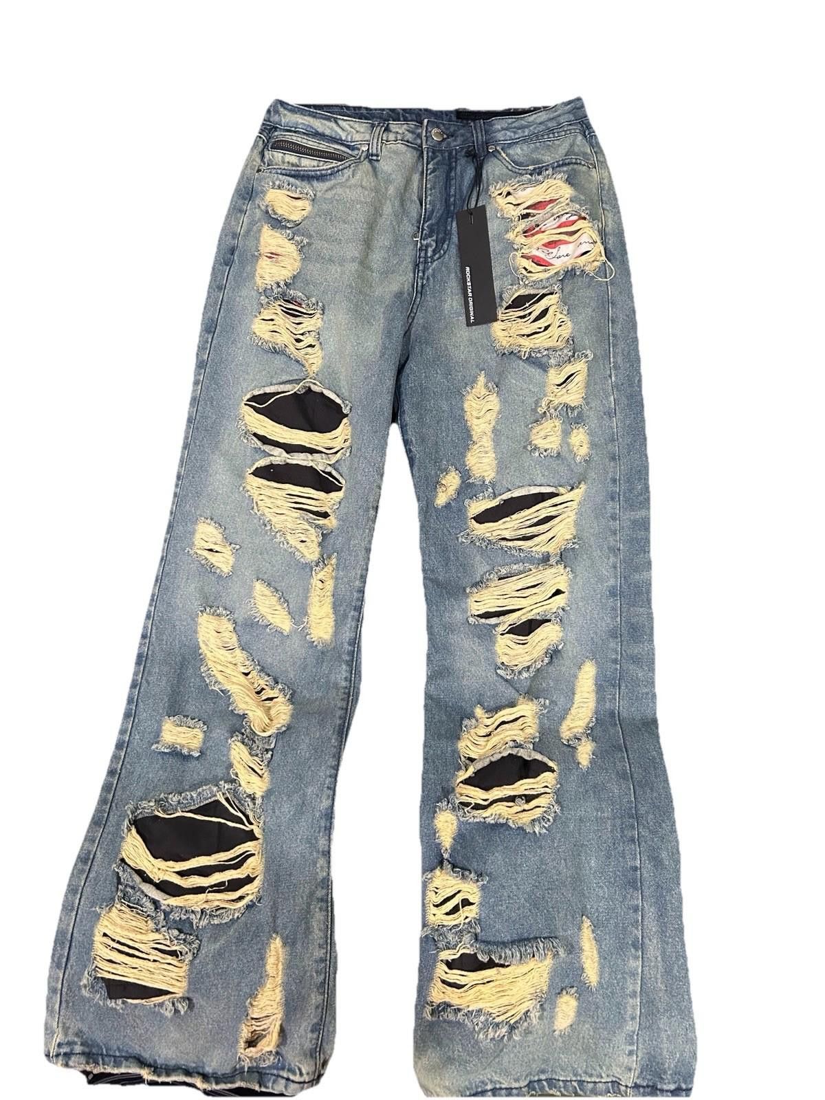 Designer Rockstar Original Tamyra Blue Baggy Jeans M Distressed NWT Size US 32 / EU 48 - 2 Thumbnail