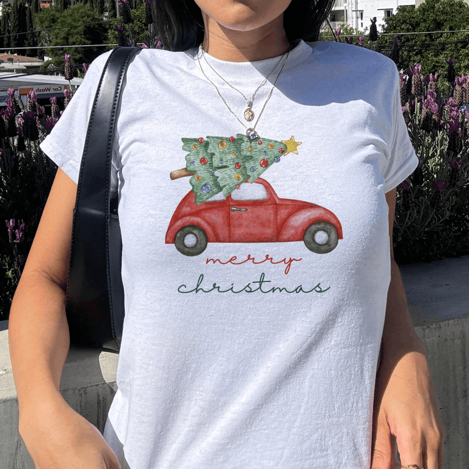 Other Merry Christmas Baby Tee – Retro Red Car Size S / US 4 / IT 40 - 2 Thumbnail