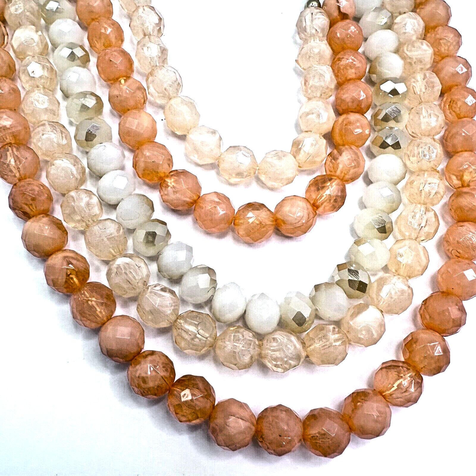 Lourdes NY Signed Multi Strand Necklace Peach Cream Faceted Beads Size ONE SIZE - 3 Thumbnail