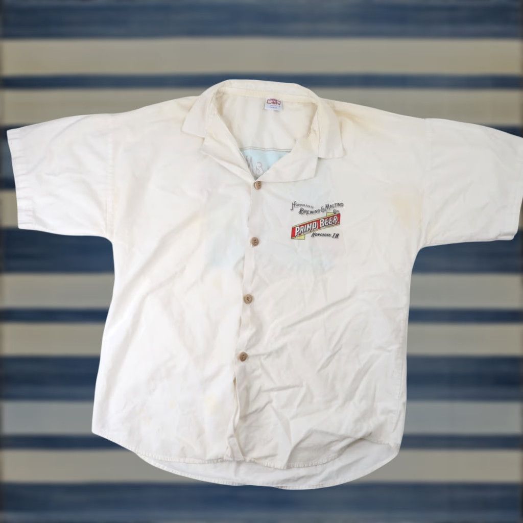 Vintage VINTAGE Crazy Shirts Primo Beer Hawaiian Shirt White Large Mens Button Up Short Sleeve Size US L / EU 52-54 / 3 - 1 Thumbnail