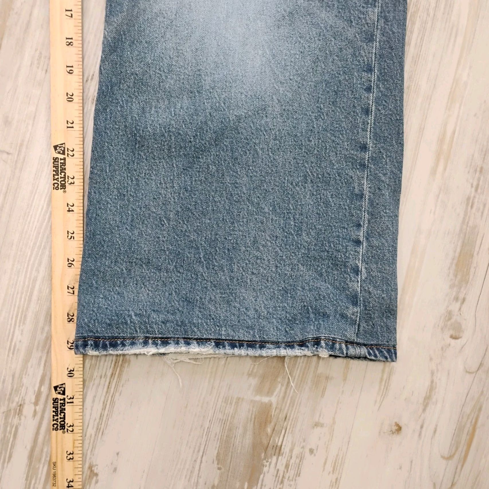 Good American Jeans Distressed Wide Leg Baggy Stretch Medium Wash 10 34x29 Blue Womens Jeans