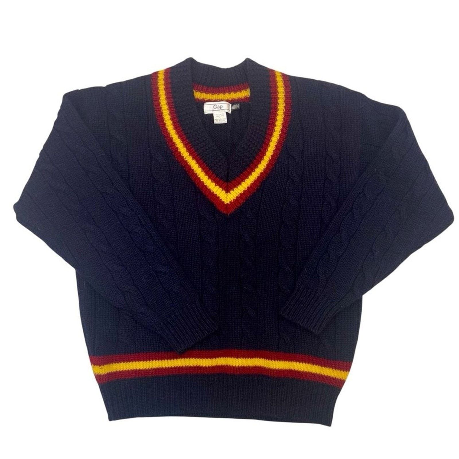 Gap Deadstock 1990s GAP Cable Knit Cricket Sweater Sz L Size XL / US 12-14 / IT 48-50 - 3 Thumbnail