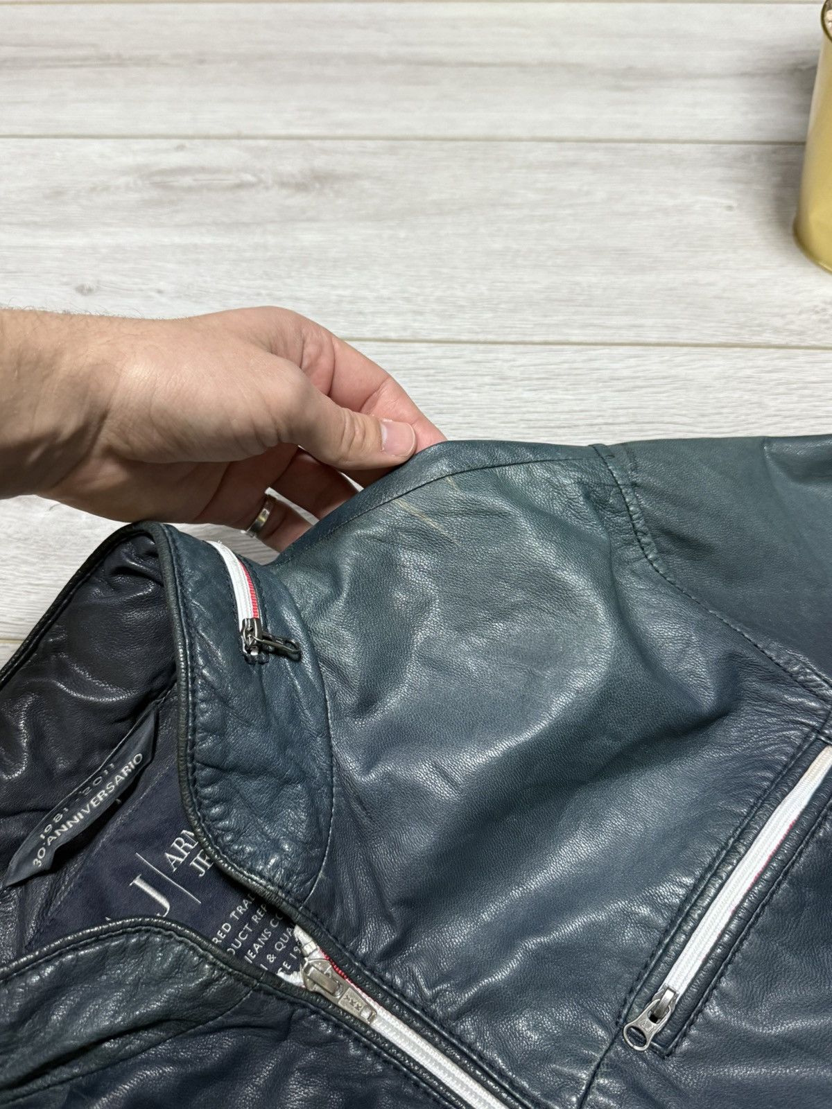 Armani Armani Jeans leather ovina Calf leather hooded jacket zip Size US S / EU 44-46 / 1 - 7 Thumbnail