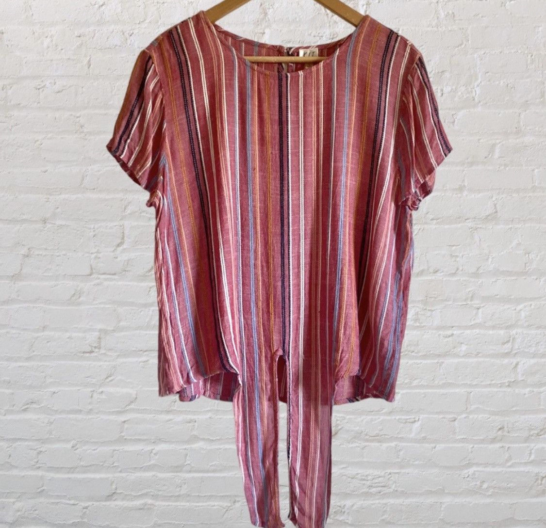 Other THE KIT STRIPED SHORT SLEEVE TIE KNOT TOP BLOUSE Size L / US 10 / IT 46 - 3 Thumbnail