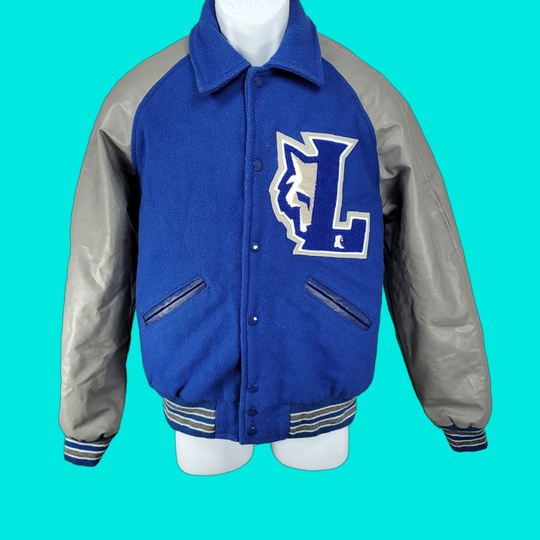 Vintage Centex Varsity Jacket Blue Gray Melton Wool Snap School - Small Mens Size US S / EU 44-46 / 1 - 1 Thumbnail