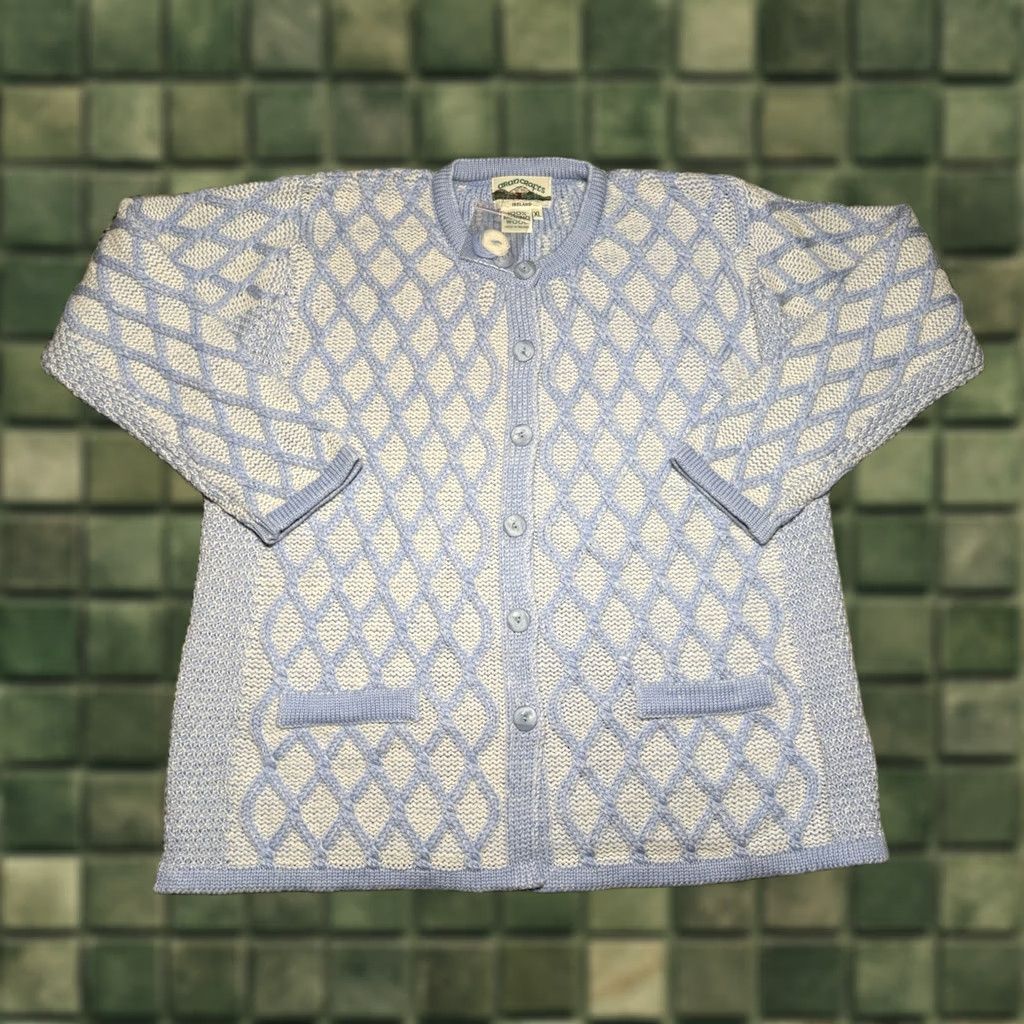 Vintage Aran Crafts Cardigan XL Women Merino Wool 100% Ireland Fisherman Diamond Button Up Long Sleeve Knit Pockets Blue Size XL / US 12-14 / IT 48-50 - 1 Thumbnail