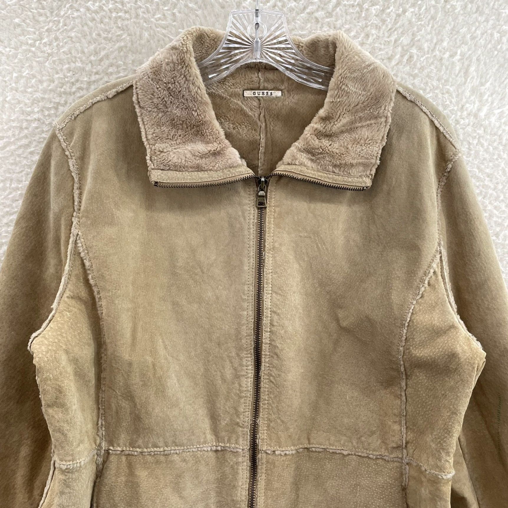Guess GUESS Suede Leather Coat 90s Y2K Vintage Large L Tan Beige Faux Fur Afghan Penny Lane Mens Size L / US 10 / IT 46 - 4 Thumbnail