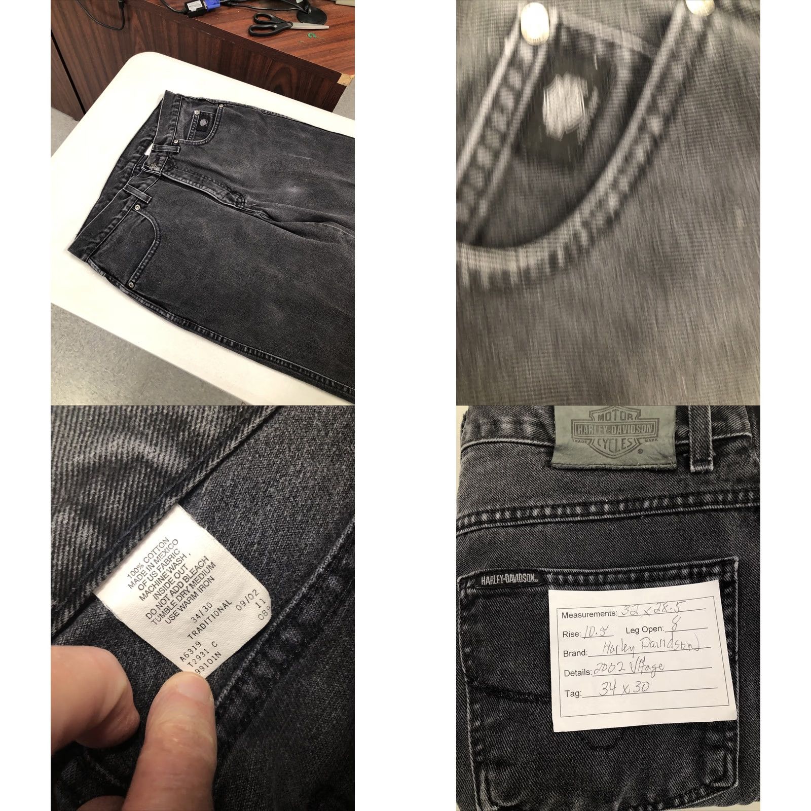 Harley Davidson VINTAGE Harley-Davidson Jeans Mens 32x28.5 Black Denim Straight Leg 5-Pocket Logo Cowboy Biker Rock Mens Size US 32 / EU 48 - 9 Thumbnail