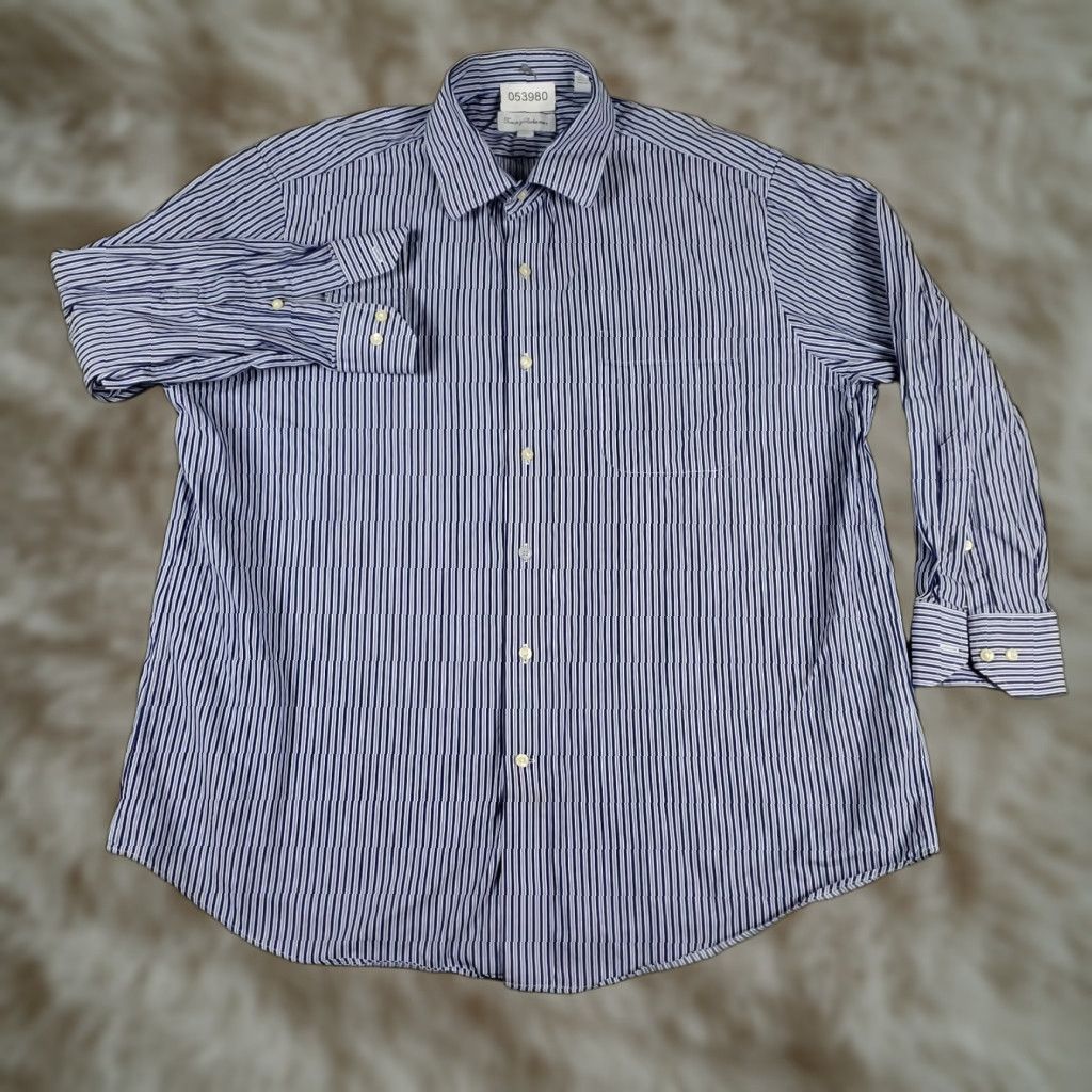 Tommy Bahama Tommy Bahama Dress Shirt Mens 17.5 Blue Striped Button Up Long Sleeve - 100% Cotton, Casual/Workwear, Regular Fit, Classic Preppy Style MENS Size 46R - 1 Thumbnail