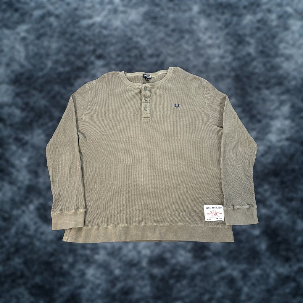True Religion True Religion Henley Shirt Long Sleeve Button 2XL Mens Green Casual Size US XXL / EU 58 / 5 - 1 Thumbnail
