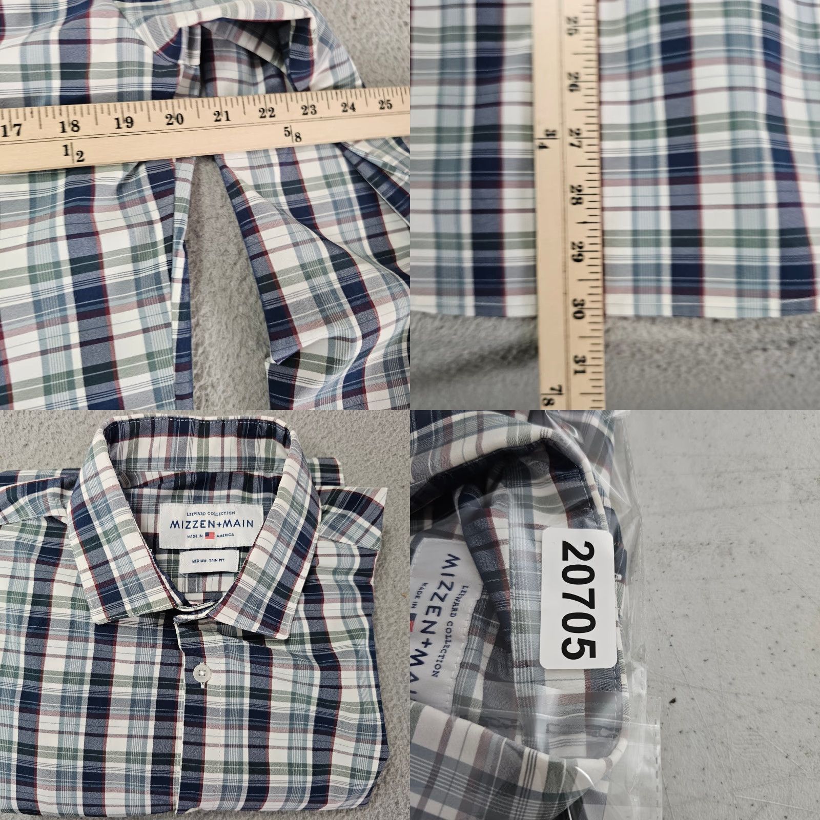 Mizzen+Main Mizzen+Main Dress Shirt Mens M Button-Up Collared Check Blue Green Multicolor Size 40R - 8 Thumbnail