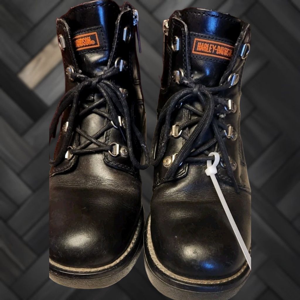 Harley Davidson Harley Davidson Womens 8 Express Lane Black Leather Biker Zip Ankle Boots 84008 Size US 8 / IT 38 - 1 Thumbnail