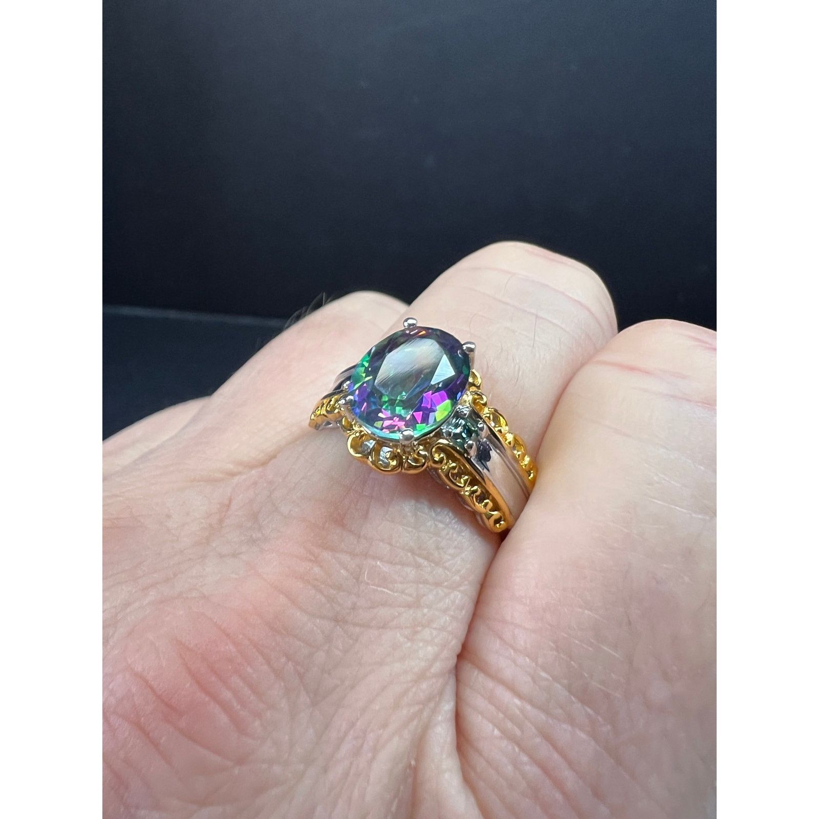 Other NEW green mystic topaz two toned sterling silver ring size 8 Size ONE SIZE - 3 Thumbnail