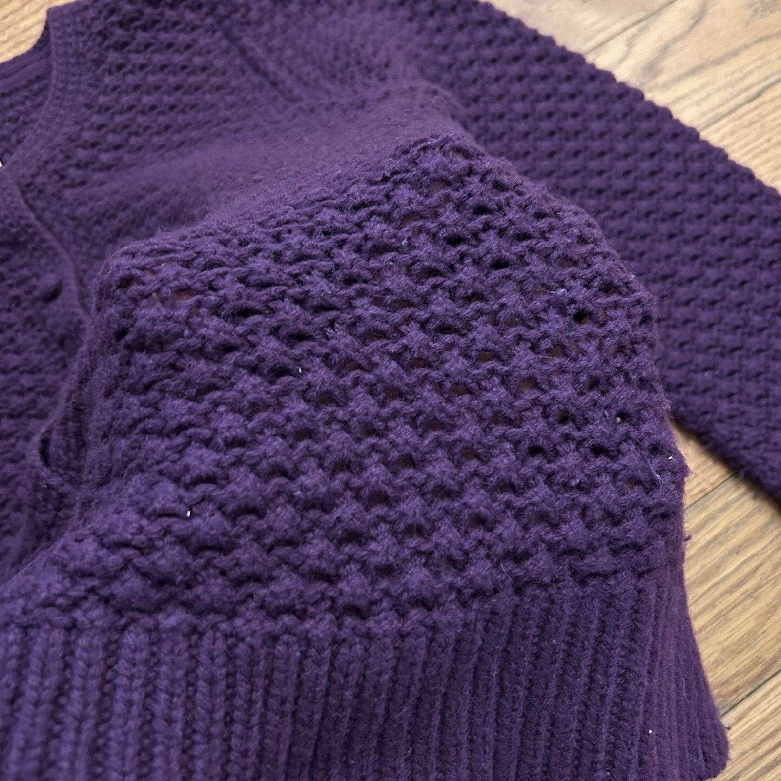 L.L. Bean Wool Angora Rabbit Hair Purple Loose Knit Cardigan Sweater Size L / US 10 / IT 46 - 4 Thumbnail