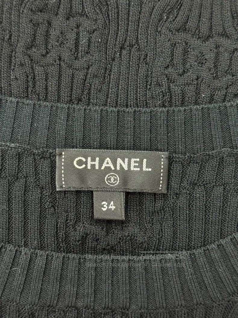 Chanel Chanel Black dark pattern full logo knitted short sleeves Size XXS / US 00 / IT 34 - 3 Thumbnail