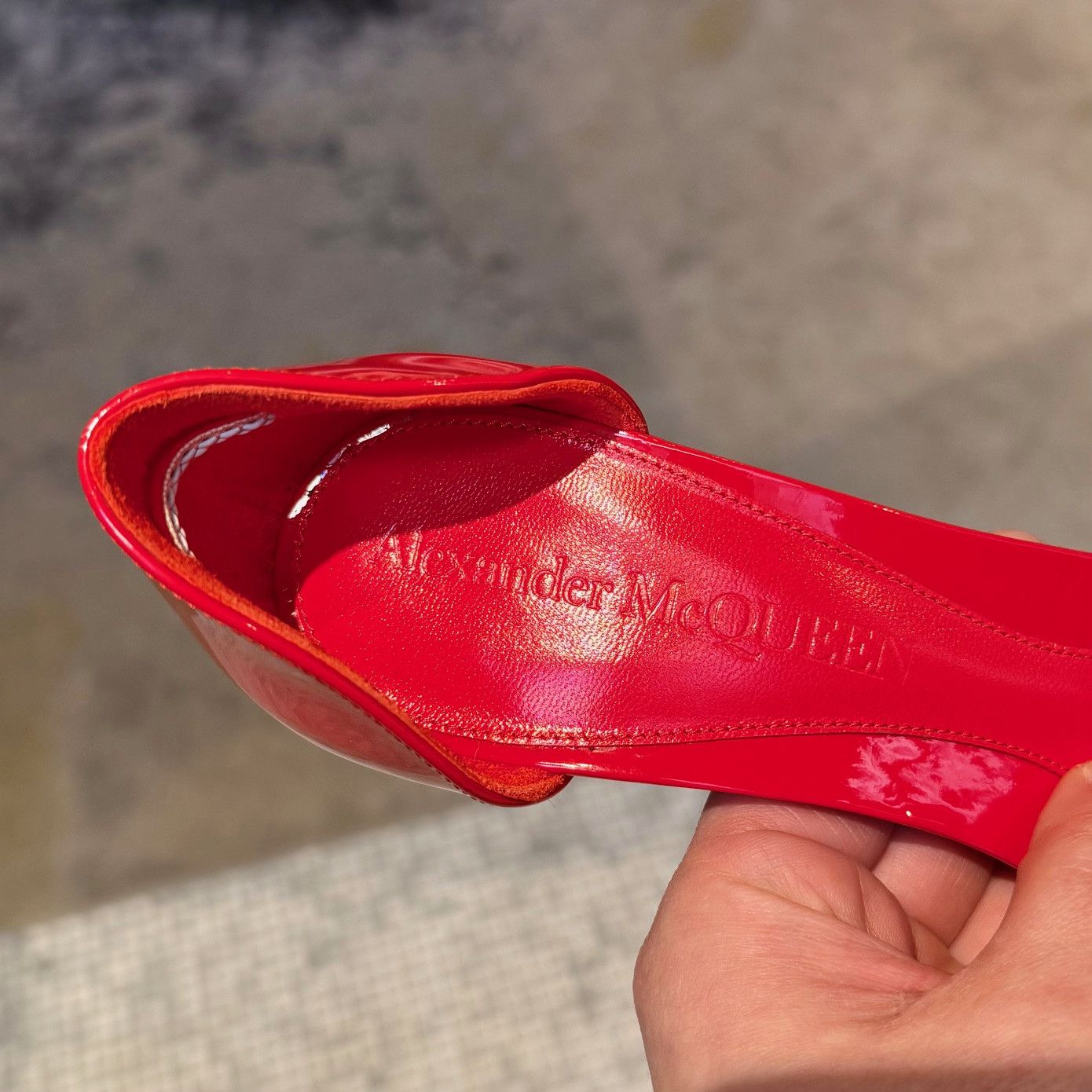 Alexander McQueen Alexander McQueen Red Patent Leather D'Orsay Pointy Pumps Size US 7 / IT 37 - 8 Thumbnail