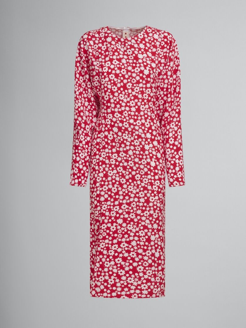 Marni o1f1d3z0326 Floral-Print Midi Dress in White/Red Size XL / US 12-14 / IT 48-50 - 1 Thumbnail