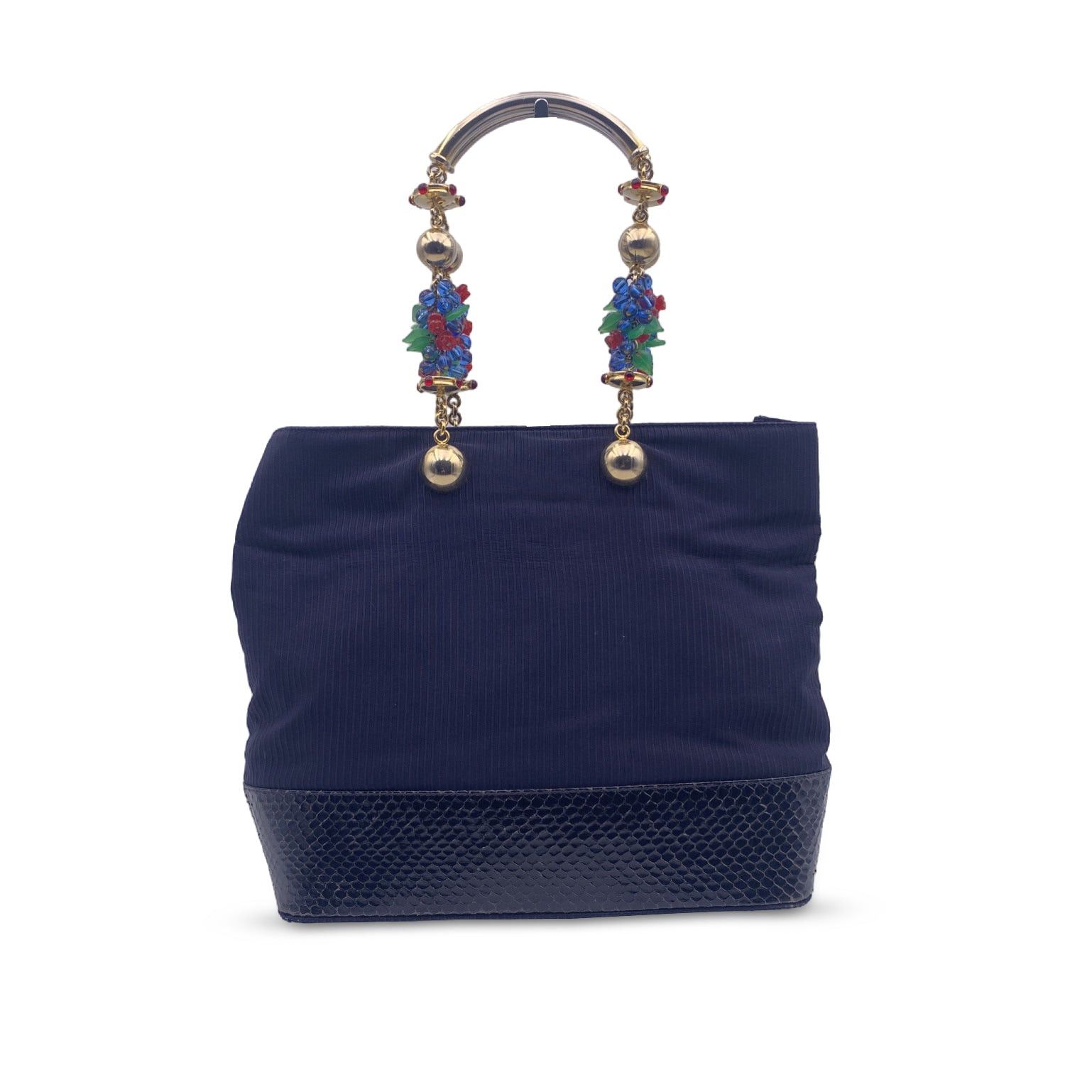 image of Versacegianni Vintage 1991 Andy Warhol Blue Beaded Metal Handle Bag in Gold, Women's
