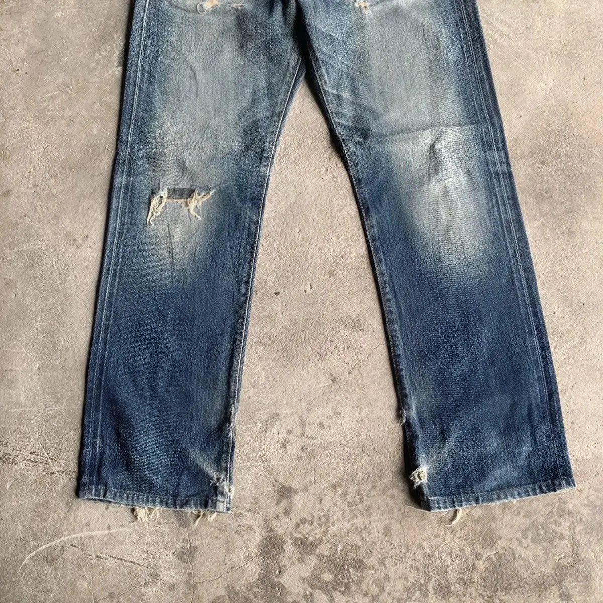 Self Edge × Sugar Cane 💥DISTRESSED! Edwin 505 Red Line Jeans Sun Faded Blue Pants Size US 32 / EU 48 - 3 Thumbnail