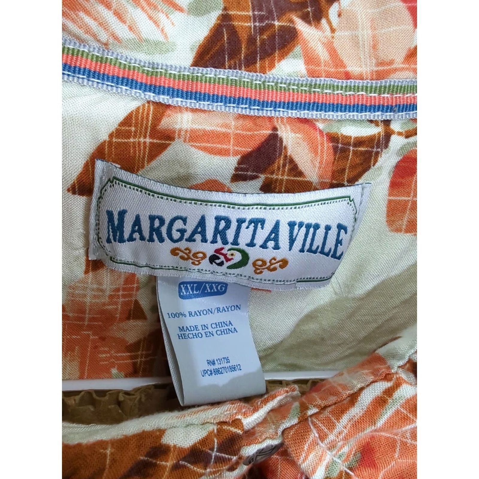 Vintage Margaritaville Hawaiian Shirt Men Orange Rayon Short Sleeve Button-Down XXL Casual Travel Relaxed Fit Size US XXL / EU 58 / 5 - 2 Thumbnail