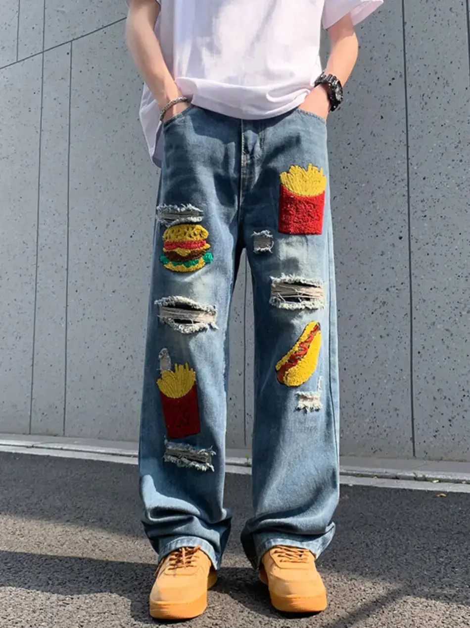 Japanese Brand Loose straight leg wide leg ripped jeans Size US 32 / EU 48 - 1 Thumbnail