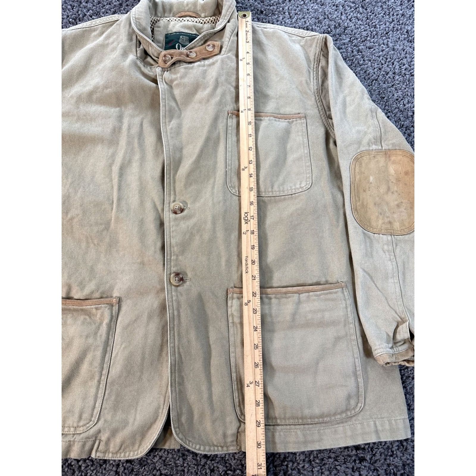 Orvis VINTAGE Orvis Zambezi Blazer Coat Leather Trim Men's XL Beige Hunting Overcoat Jacket Size 46R - 2 Thumbnail