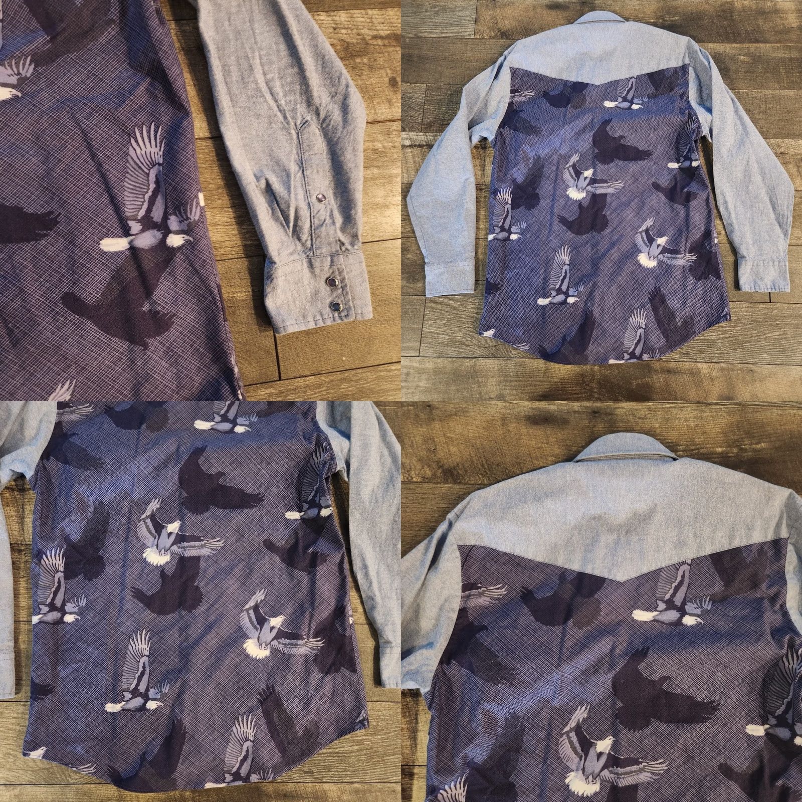 Roper VINTAGE Roper Western Shirt Mens Large Blue Chambray Pearl Snap Cowboy Eagle USA Size US L / EU 52-54 / 3 - 8 Thumbnail