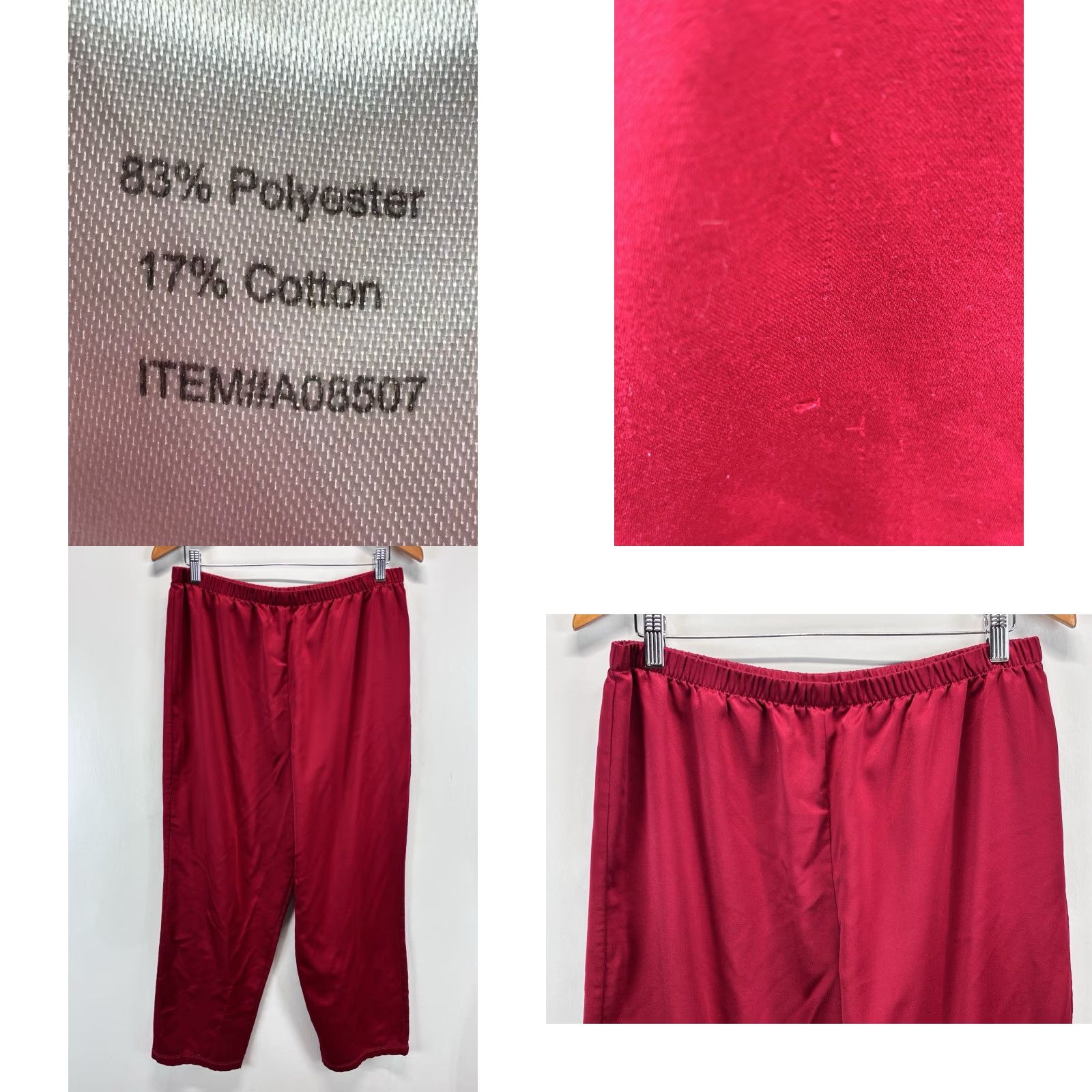 Vintage Appleseeds 2 Pc Red Satin Pajama Set Sz Large Women’s Shirt Pants READ Size L / US 10 / IT 46 - 8 Thumbnail