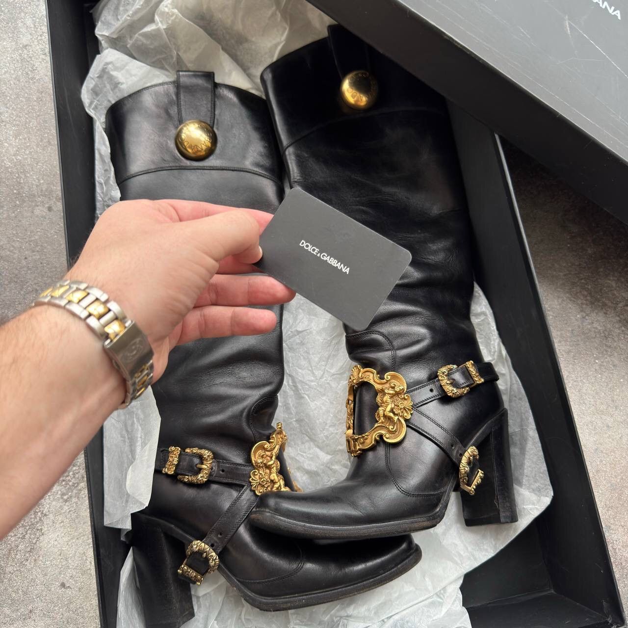 Dolce & Gabbana Dolce & Gabbana Black Leather Knee Boots Size US 6 / IT 36 - 3 Thumbnail