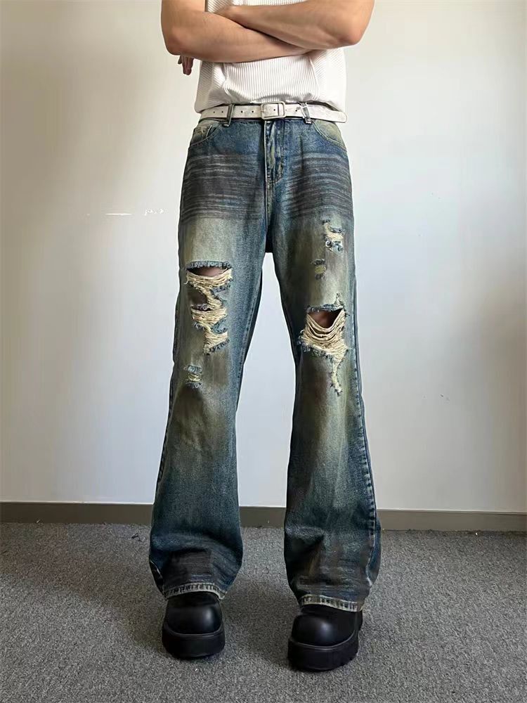 Japanese Brand × Jean Vintage Dirty Dye Hole Breaking Loose Wide Leg Street Jeans Size US 34 / EU 50 - 5 Thumbnail