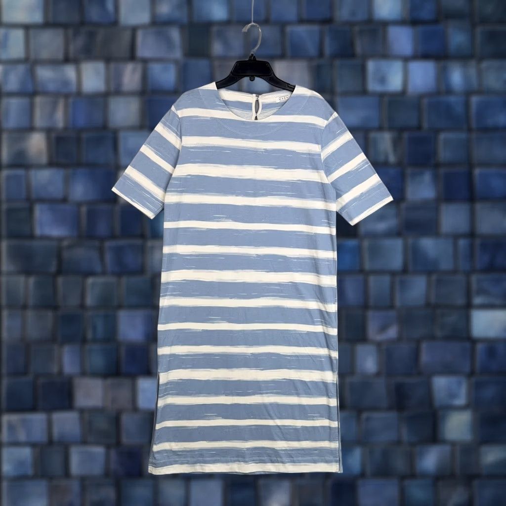 Vintage Masai Dress Womens Medium Blue White Stripe T Shirt Midi Side Slit Jersey Cotton Size M / US 6-8 / IT 42-44 - 1 Thumbnail