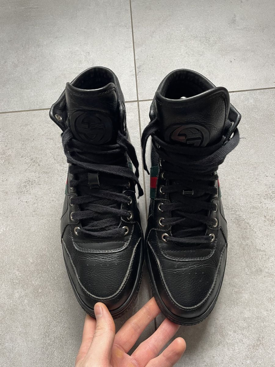Gucci GUCCI BLACK LEATHER WEB HIGHTOPS Size US 9 / EU 42 - 2 Thumbnail