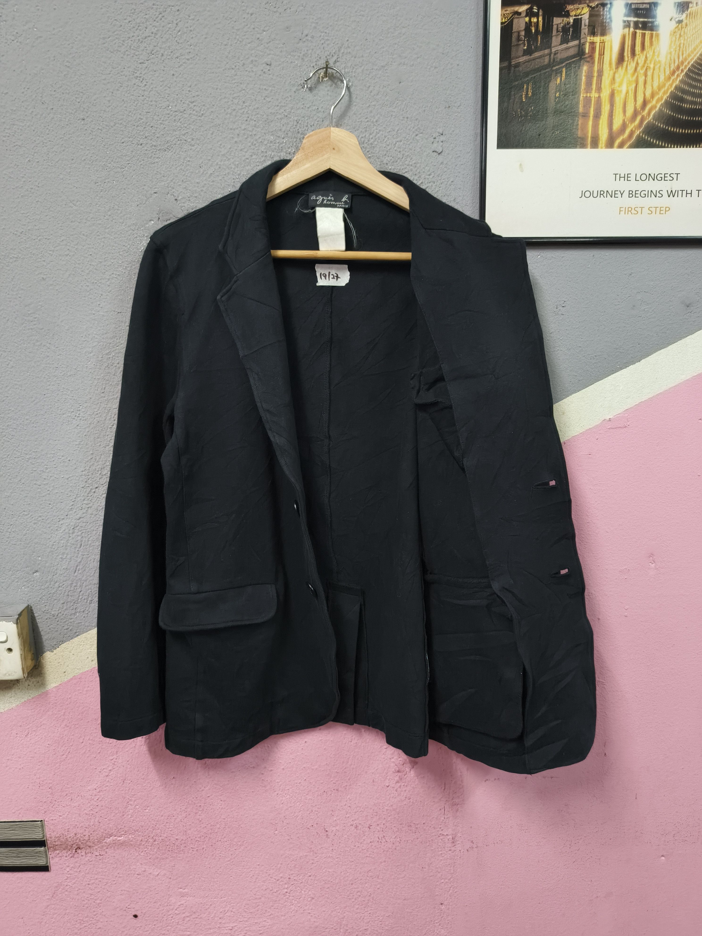 agnes b. VTG AGNES B HOMME PARIS BLACK BLAZER COAT Size S / US 4 / IT 40 - 3 Thumbnail