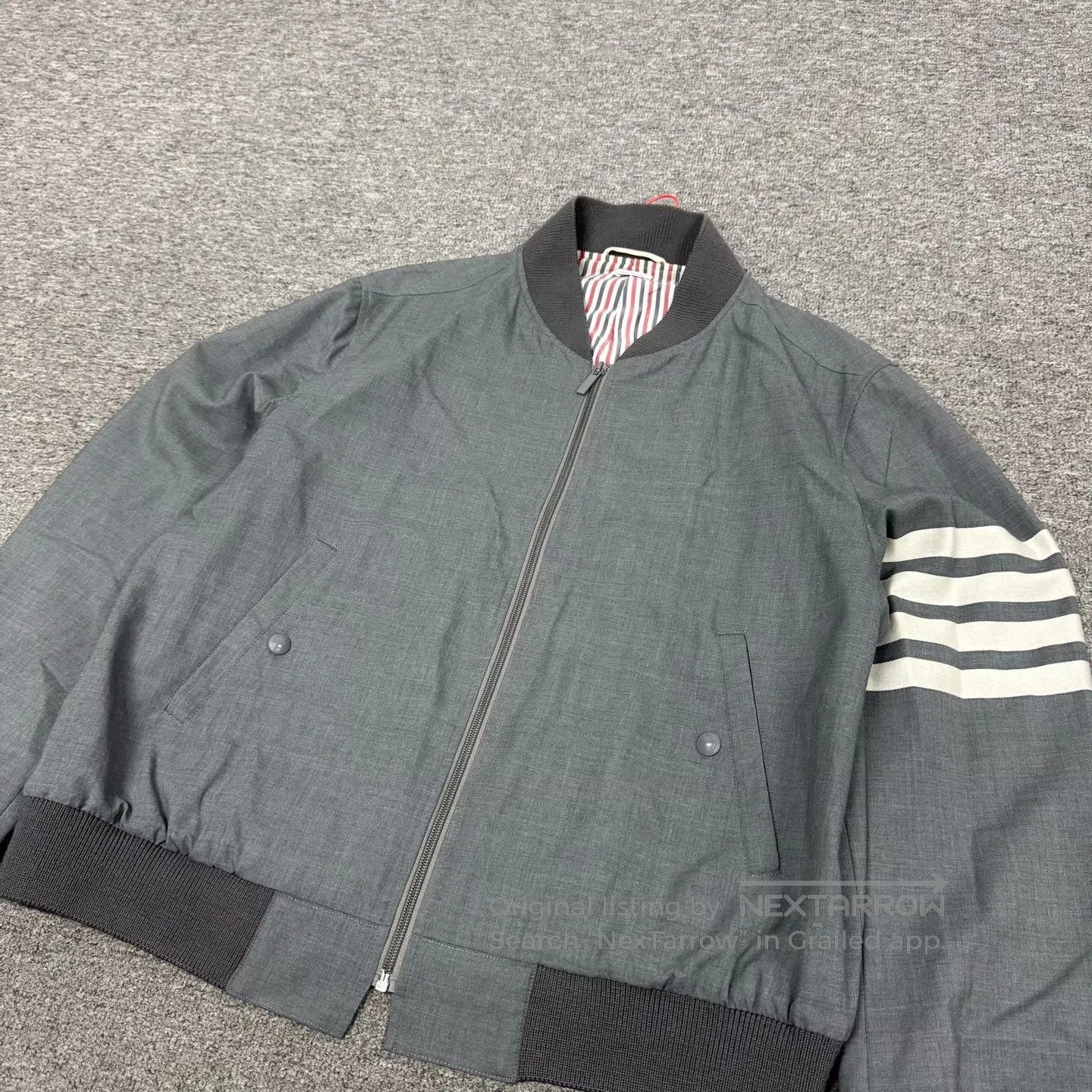 Thom Browne Thom Browne Gray four-stripe baseball jacket| Size US L / EU 52-54 / 3 - 3 Thumbnail