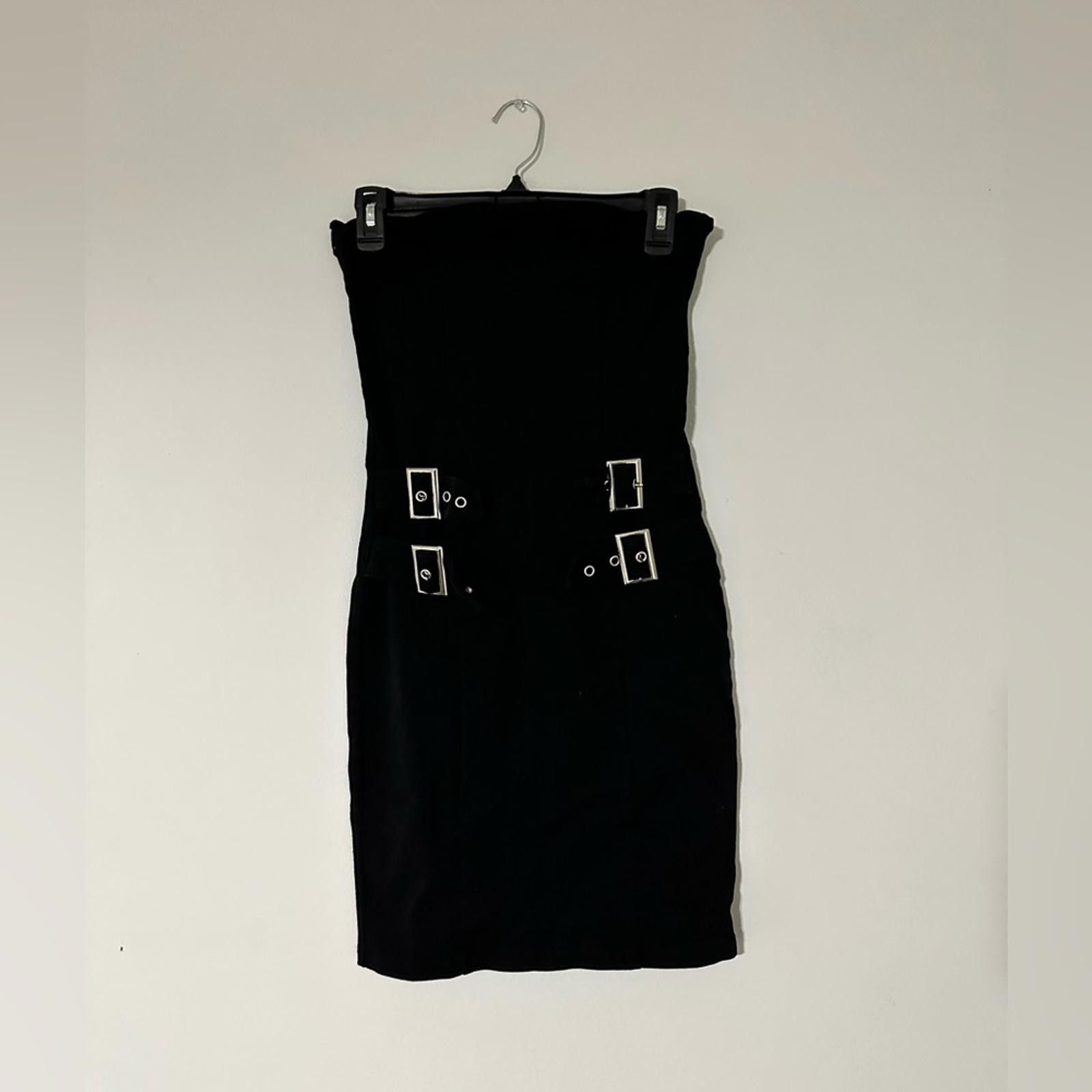 Designer Black Buckles Mini dress Size L Size L / US 10 / IT 46 - 1 Thumbnail