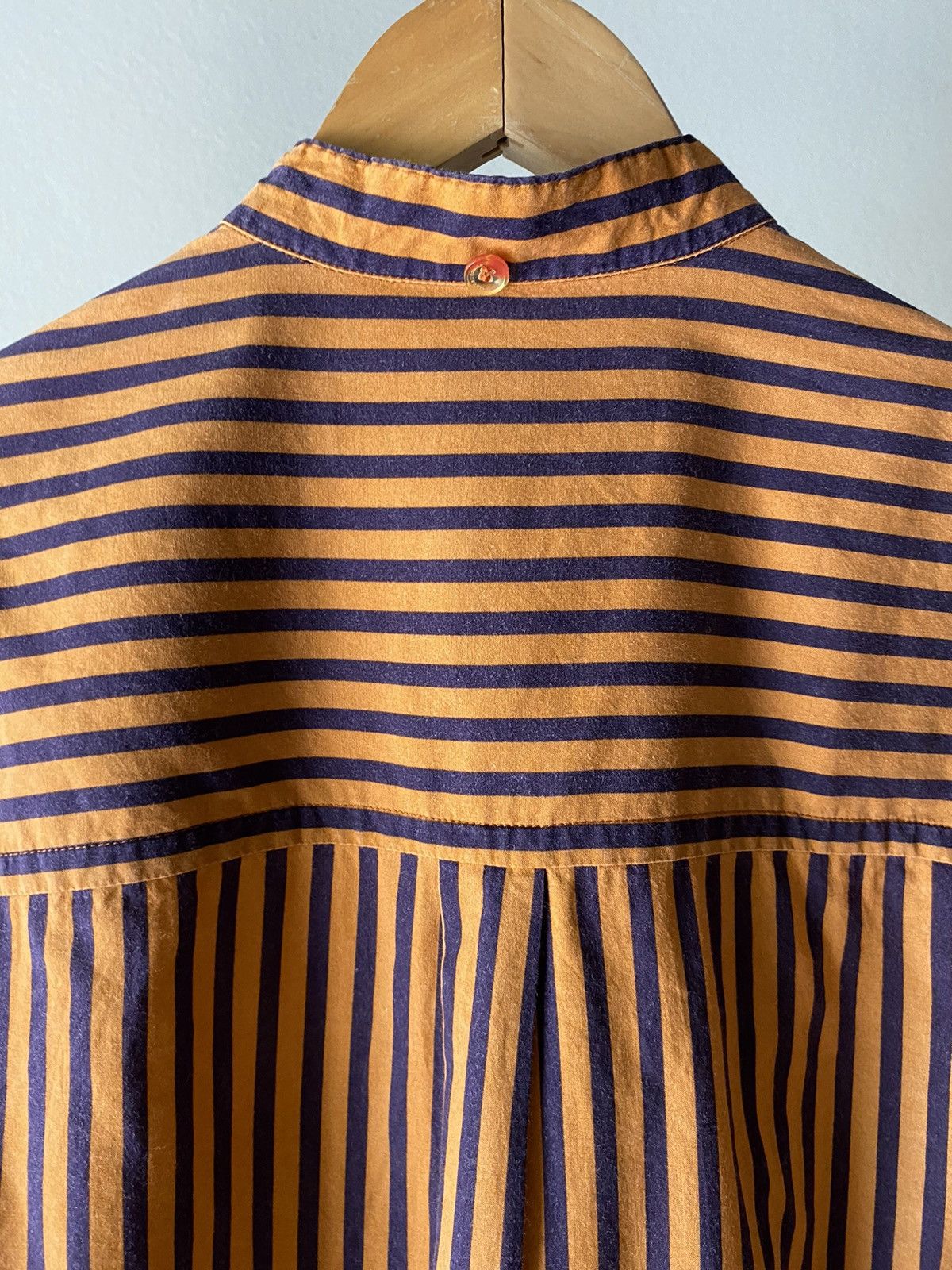 mercibeaucoup mercibeaucoup Orange & Navy Striped Mandarin Collar Shirt Size M / US 6-8 / IT 42-44 - 16 Thumbnail