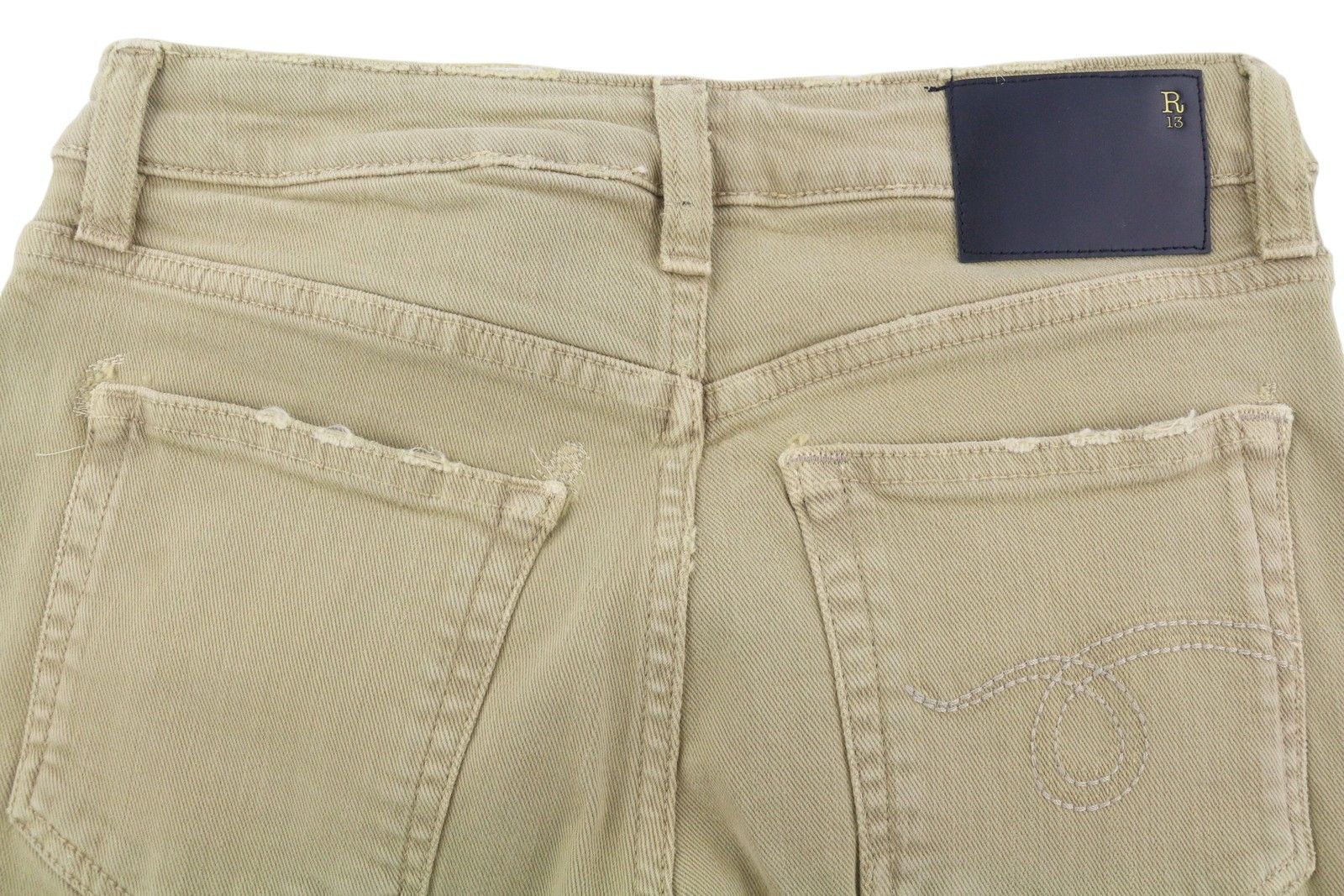 R13 BOY STRAIGHT 24 Khaki Stretchy Washed Ankle Logo 86292 Size 24" / US 00 / IT 34 - 13 Thumbnail