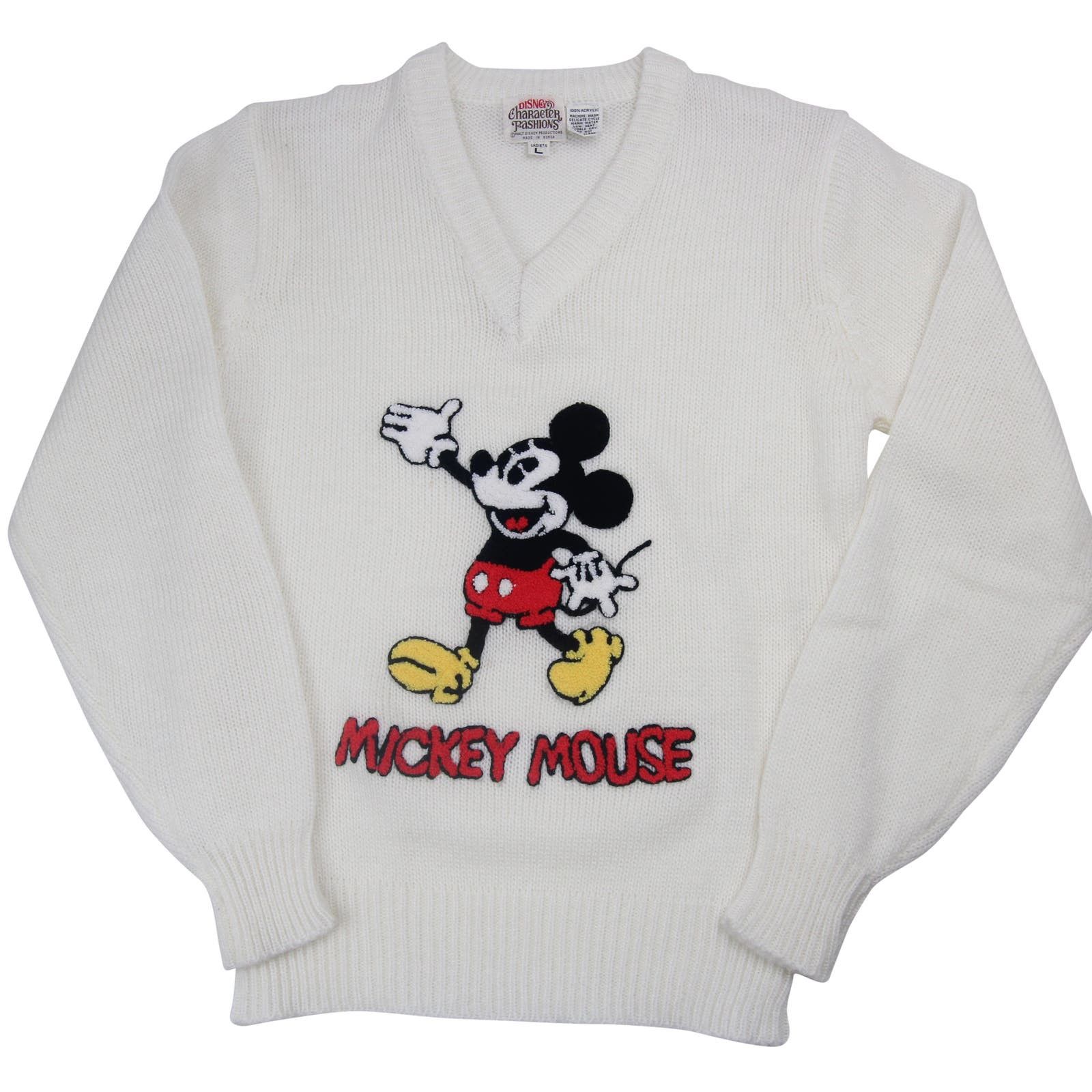 image of Disney Character Fashion Mickey Mouse Sweater in White, Women's (Size Large)