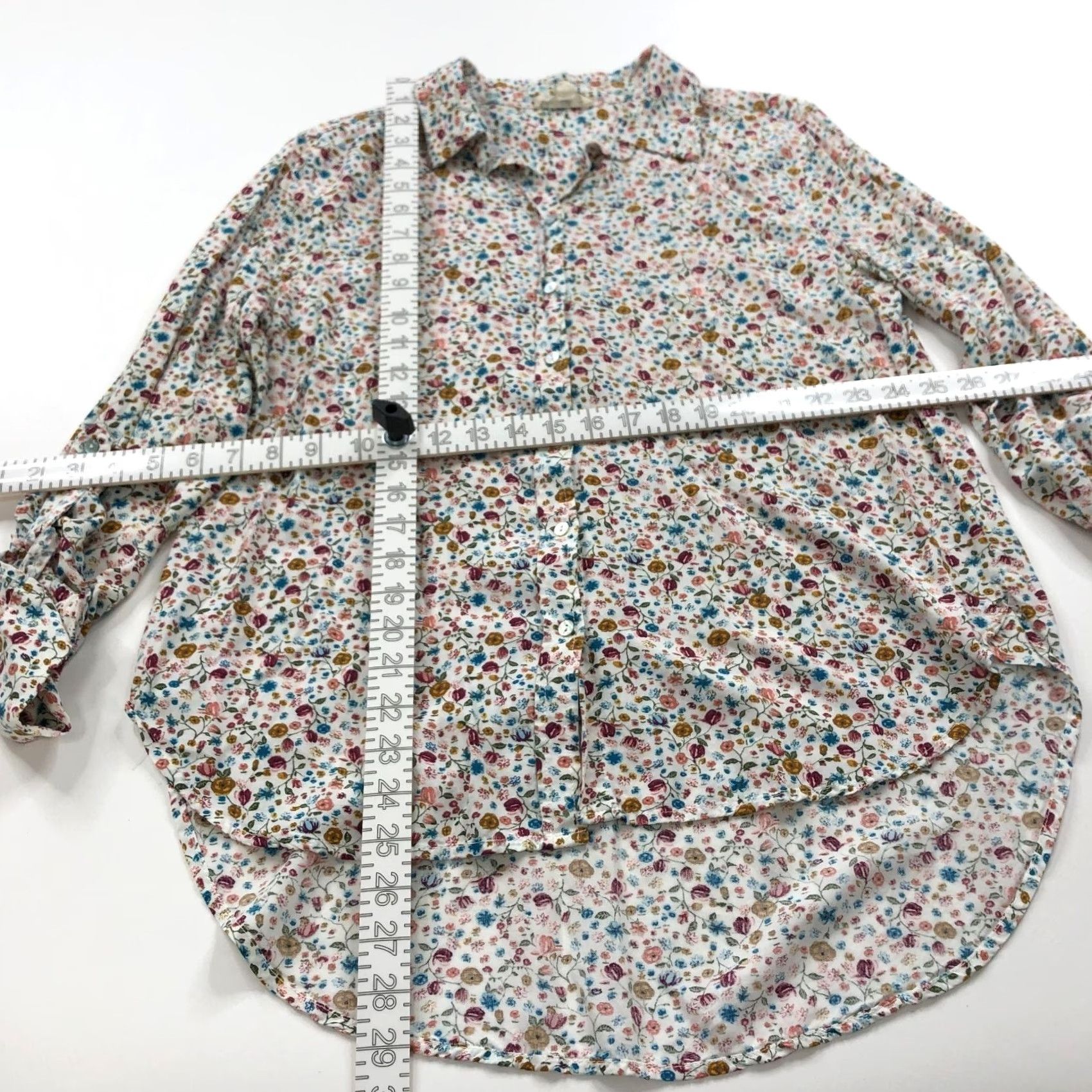 Anthropologie VINTAGE Jane And Delancey Anthropologie LG All Over Print Button LS Shirt High Low Rayon Size L / US 10 / IT 46 - 4 Thumbnail