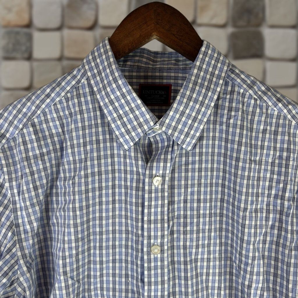 UNTUCKit UNTUCKit Shirt Men's Large Slim Blue Check Durif Wrinkle Free Long Sleeve Button-Up Size US L / EU 52-54 / 3 - 1 Thumbnail