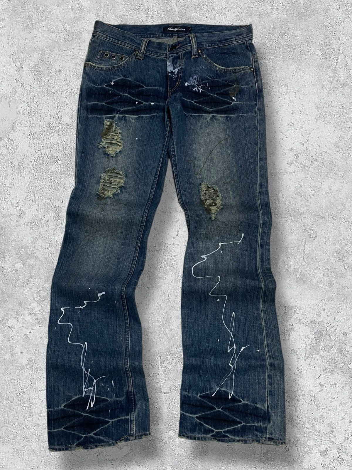 Japanese Brand Vintage 1990s Japan Designer Root Three Splash Flared Denim Size US 32 / EU 48 - 1 Thumbnail