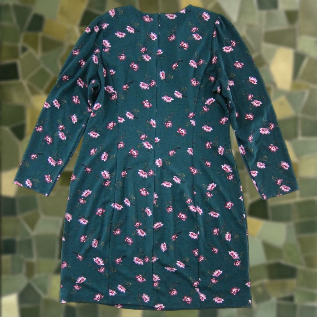 Old Navy VINTAGE Old Navy Green Pink Floral Stretch Long Sleeve Tunic Sheath Shift Dress XL Size XL / US 12-14 / IT 48-50 - 1 Thumbnail