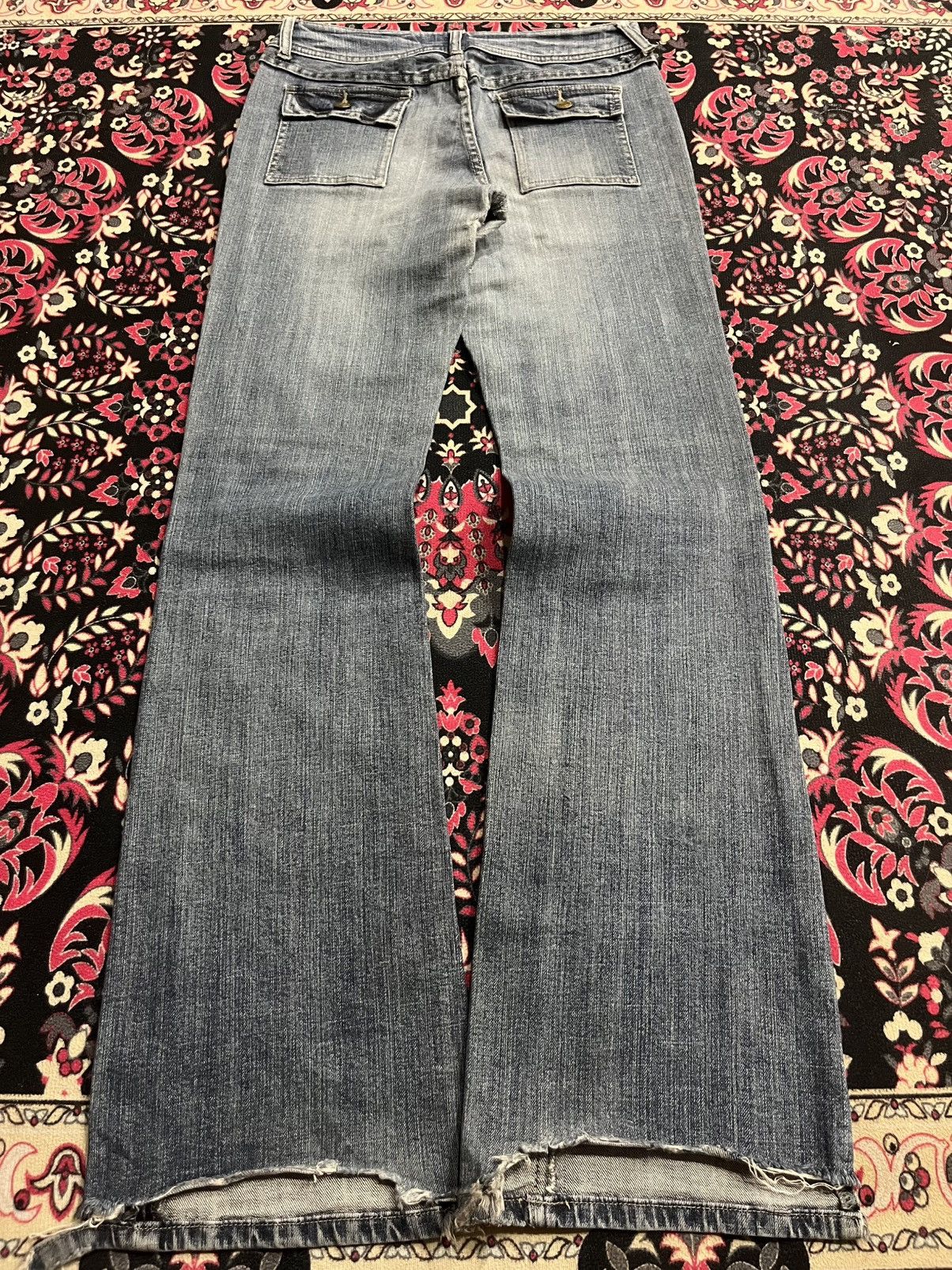 If Six Was Nine ⚡️Flare⚡️Vintage Japanese Blue Washed Bush Pant Frayed Jeans Size US 28 / EU 44 - 2 Thumbnail