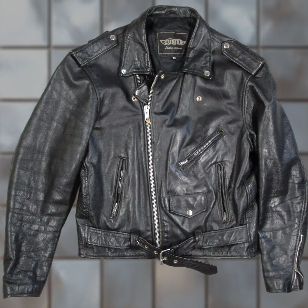 Vintage VINTAGE UNIK Leather Apparels Mens Black Leather Biker Jacket Belted Moto Size 42 Size US XS / EU 42 / 0 - 1 Thumbnail