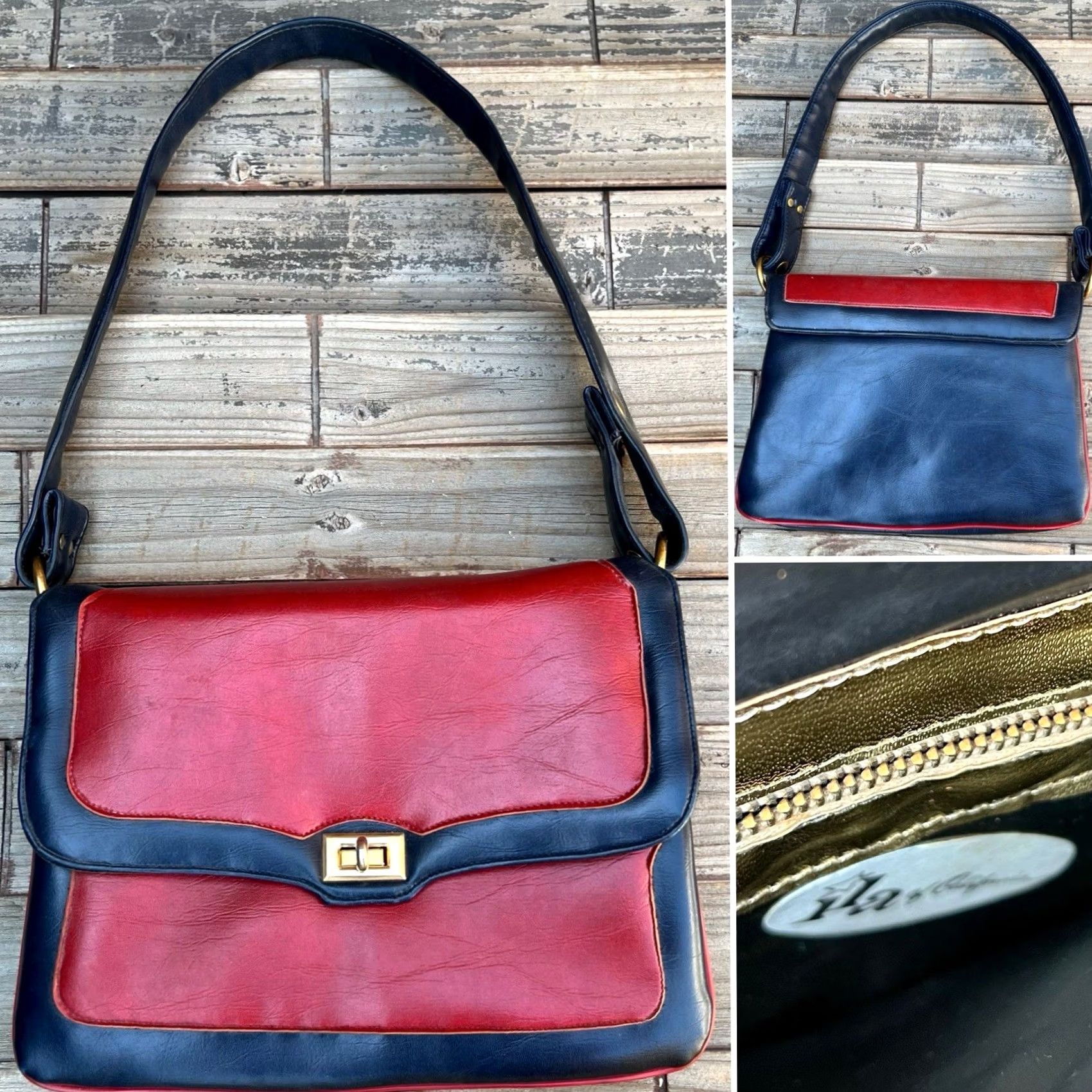 Vintage VINTAGE 60s 70s Mod Shoulder Bag Purse Red Blue Organizer Gold Tone Turn Lock Ila Of California Size ONE SIZE - 2 Thumbnail