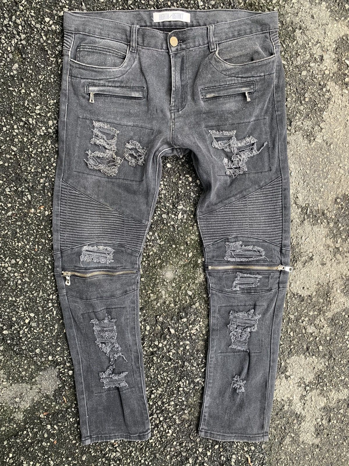 Other Distressed 8IGHTH/DSTRKT Multizipper Biker Streching Denim Size US 37 - 17 Thumbnail